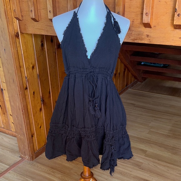 Free People size Small S Black Backless Halter Dress - Picture 2 of 10
